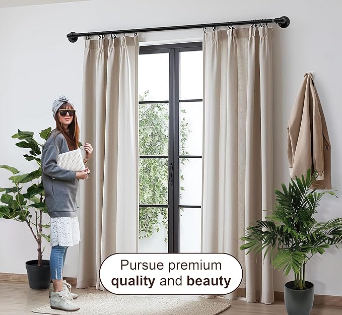 Industrial Curtain Rods, 2 Pack 1 Inch Heavy Duty Curtain Rods, Indoor/Outdoor Curtain Rod, Wrap Around Blackout Curtain Rod, Rustic Black Drapery Rods for Windows 36 to 72 inch