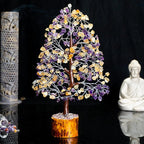 Amethyst & Citrine Crystal Tree of Life - Chakra Tree for Positive Energy, Handmade Gemstone Feng Shui Decor - Good Luck Money Bonsai, Healing Crystals Decoration Ornament, Spiritual Gift
