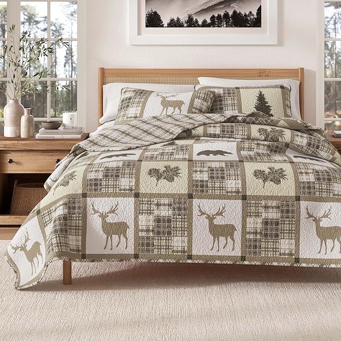 Great Bay Home Lodge Bedspread Full/Queen Size Quilt with 2 Shams. Cabin 3-Piece Reversible All Season Quilt Set. Rustic Quilt Coverlet Bed Set. Stonehurst Collection.