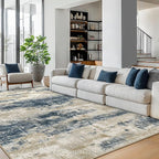 Area Rugs 9x12 for Living Room Bedroom, Modern Abstract Machine Washable Rug, Large Soft Low Pile Floor Cover with Non Slip Backing for Dining Room, Blue Beige