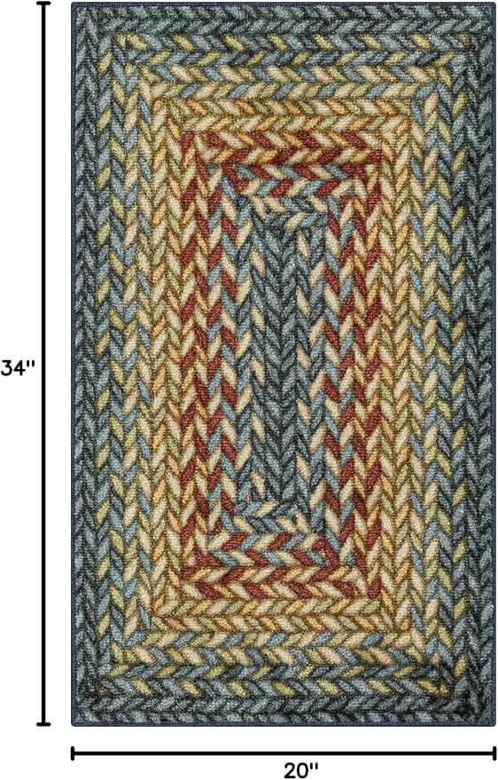 Maples Rugs Marion Bohemian Braided Design Print Area Rug – Made in USA – Washable, Non Slip Indoor Carpet for Entryway, Foyer, Kitchen, and Bathroom, 34" x 20", Multi-Color