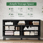 Fluted Dresser with 7 Drawers, 58" Wide Wood Chest of Drawers with Metal Handle, Wooden Dresser TV Stand, Modern Closet Clothes Storage Organizer for Bedroom, Living Room, Hallway, Solid Black