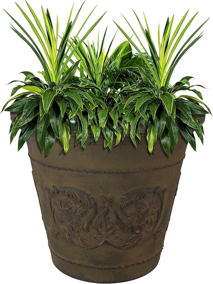 Sunnydaze 19.5-Inch Arabella Large Plant Pot - Polyresin Round Outdoor Planter with Drillable Drainage Holes - Sable