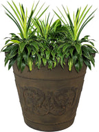 Sunnydaze 19.5-Inch Arabella Large Plant Pot - Polyresin Round Outdoor Planter with Drillable Drainage Holes - Sable