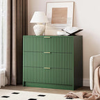 Green Fluted Dresser for Bedroom, 32 Inch Wide Nightstand with Large Drawer, 3 Drawer End Table for Bedroom, Living Rooms, Offices, and Entryways