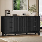 63" Long Dresser for Bedroom, 9-Drawer Fluted Dresser, Extra-Wide Wood Chest of Drawers with Smooth Metal Slides, Stable Base, Modern Clothes Storage Cabinet for Living Room, Hallway, Nursery