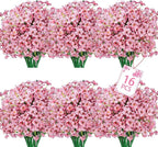 Uieke Artificial Fake Flowers, 16 Bundles Outdoor Plastic Flowers Cemetery Flowers UV Resistant No Fade Floral Arrangements Outside Hanging Planter Home Garden Porch Window Box Décor (Pink)
