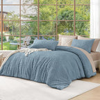 Andency Blue Comforter Set Full Size, 3 Pieces Boho Lightweight Fluffy Bedding Comforter Set for Full Bed, Tufted Farmhouse Design Bed Set for All Season (1 Comforter 79x90In, 2 Pillowcases)