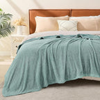 EMME Muslin and Fleece Queen Blanket Reversible - 80"*90" Teal Soft Warm Throw Blankets for Couch Bed Picnic Travel Bed