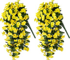 Artificial Faux Hanging Plants Flowers for Outdoor Fall Autumn Decor, 2 PCS Fake Silk Daisy Mums Yellow Orchid Long Vines UV Resistant Realistic for Outside Home Porch Patio Balcony Planter