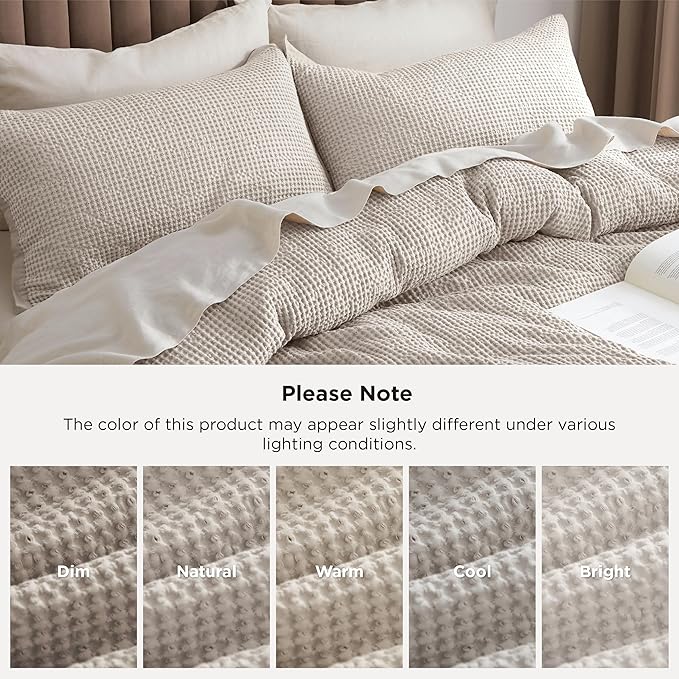 Bedsure Cotton Duvet Cover Set - 100% Cotton Waffle Weave Linen Duvet Cover Oversized Queen Size, GentleSoft™ and Breathable Bedding Set for All Season, 3 Pieces, 98"x98"