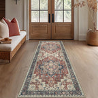 GENIMO 2x10 Runner Rugs for Hallway, Machine Washable Non Slip Vintage Rugs, Low Pile Lightweight Soft Print Rug for enrtyway, Corridor, Home Office, Kitchen, Bordeaux