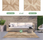 GENIMO Outdoor Rug 6' x 9' Waterproof for Patios Clearance, Reversible Outdoor Plastic Straw Camping Rug Carpet, Large Area Rugs Mats for RV, Camper, Deck, Balcony, Porch, Beach, Picnic, Brown&Beige
