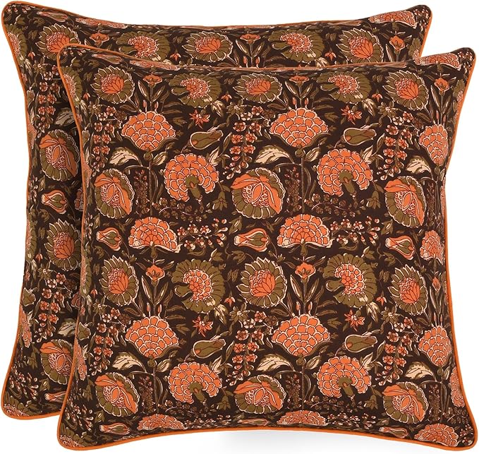 Ridhi Burgundy Grandmillennial Decorative Throw Pillow Cover 20×20 – Cotton Cushion Cover for Couch, Living Room – Zippered, Floral Preppy Design