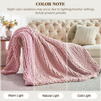 Carriediosa Chunky Knit Throw Blanket 60" X 80" Twin, 100% Hand Made Large Chenille Loop Yarn Soft Fluffy Throws for Couch Sofa Bed, Big Crochet Cozy Heavy Thick Cable Woven Blankets, Dusty Pink