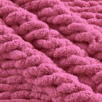 Carriediosa Chunky Knit Throw Blanket 50" X 60", 100% Hand Made Large Chenille Loop Yarn Soft Fluffy Throws for Couch Sofa Bed, Big Crochet Cozy Heavy Thick Cable Woven Blankets, Hot Pink