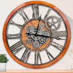 Large Wall Clock, Clocks for Living Room Decor Oversized 30 Inch Wall Decor Farmhouse Vintage Rustic Industrial Roman Big Chic Home Decor Wall Clock for House Bedroom Office, Moving Gears Clock