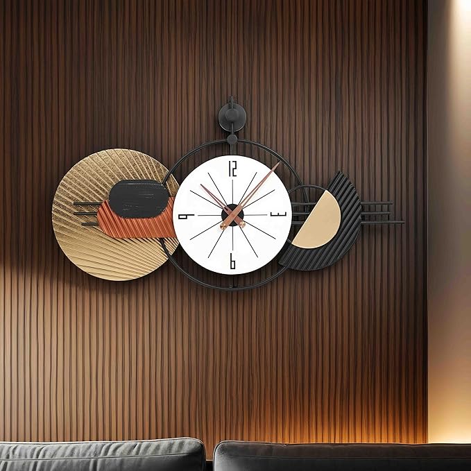 34x19 Inch Large Wall Clock Battery Operated Silent Non-Ticking, Modern Decorative Clocks for Home, Living Room, Kitchen, Bedroom, Office - Unique Abstract Design Timepiece