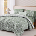 Queen Comforter Set -7 Pieces Floral Grey Green Comforter Set for All Seasons, Bed in a Bag Queen with Botanical Flowers Comforter, Sheets, Pillowcases & Shams