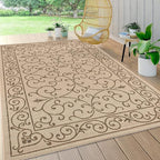 JONATHAN Y Vintage Filigree Indoor Outdoor Area Rug 4X6 Beige/Brown, Charleston Textured Weave for Backyard, Patio, Porch, Easy-Cleaning, High Traffic, Pet-Friendly, Non-Shedding (SMB106A-4)