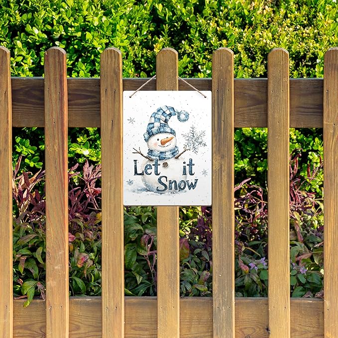 Winter Snowman Hanging Wooden Signs 12x6, Let It Snow Signs, Winter Wall Decor, Winter Door Decor, Blue Snowman Winter Snowflakes Home Room Office Hanging Wall Decor