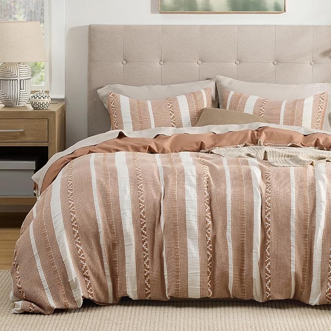 Bedsure Waffle Weave Duvet Cover King - 100% Cotton Boho Duvet Cover Set with 2 Pillowcases - Extra Soft Terracotta Textured Comforter Cover with Zipper Closure (King, 104"x90")