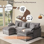 108" U Shaped Couch, Modular Sectional Sofa, 3-Seater Comfy Cloud Couch with Movable Ottoman, Deep Seat Couches for Living Room, Chenille, Slate
