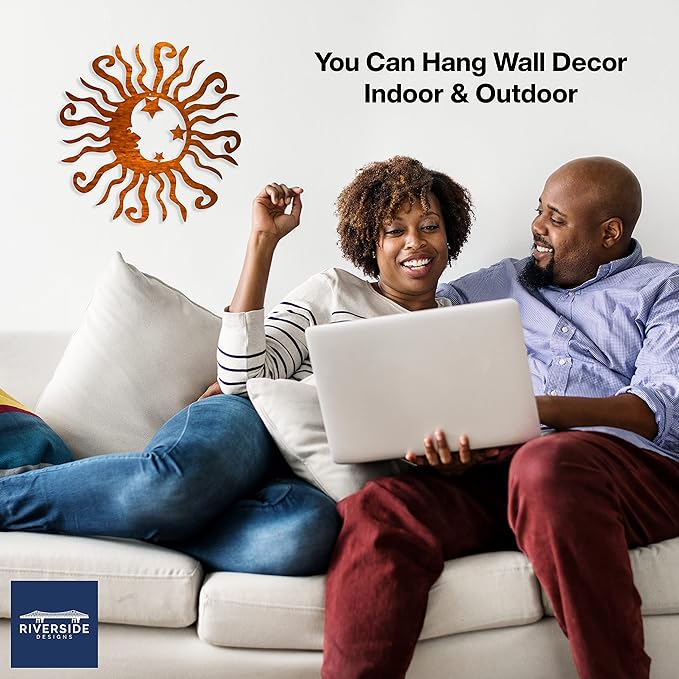 Riverside Designs Wacky Solar Moon Metal Wall Art Steel Outdoor Decor | Heavy-Duty and Waterproof | Made in USA (Copper, 12L x 12W)