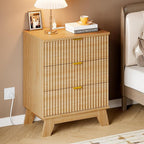 30.5" Nightstand with Charging Station, 3-Drawer Fluted Bedroom Chest, Wood Bedside Dresser with Power Outlets and USB Ports, Metal Slides, Stable Base, Modern Storage Cabinet for Small Spaces