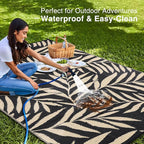 OLANLY Waterproof Outdoor Rug 6x9 ft, Reversible Outdoor Plastic Straw Rug with Leaf Pattern, RV Mat, Indoor Outdoor Carpet for Patio, Camping, Balcony, Deck, Backyard, Black & Beige
