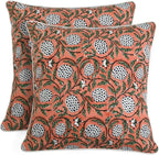 Ridhi Dark Salmon Pink Block Print Cotton Canvas Throw Pillow Covers for Decorative Couch Pillows for Living Room, Chic Boho Cute Outdoor Valentine Pillows Covers Gifts 20x20 Inches