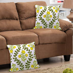 Alysheer Floral Embroidered Summer Decorative Throw Pillow Cover 18"x 18" Set of 2, Farmhouse Cottage Yellow Flower Green Leaves Patterned Cotton Cushion Case for Couch Bed Living Room Outdoor Decor