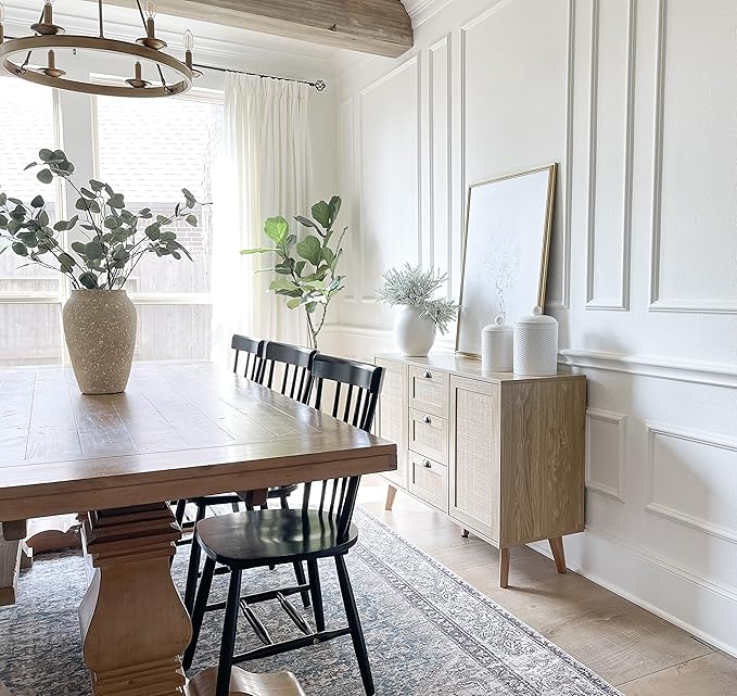 PHI VILLA Rattan Cabinet - Sideboard Buffet Accent Cabinet with Doors and Drawers, Rattan Console Table