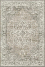 GENIMO 9x12 Area Rugs for Living Room, Non Slip Machine Washable Vintage Rugs, Low Pile Lightweight Chenille Print Large Rug for Bedroom, Dining Room, Home Office, Trench