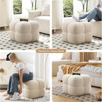 ONEVOG Beige Modern Ottoman, 21" Square Funky Pouf Ottoman, Linen Fabric Upholsered Foot Rest, Small Coffee Table & Couch Footstool & Vanity Chair for Living Room Bedroom, Dorm, Cute Pouf Home Decor