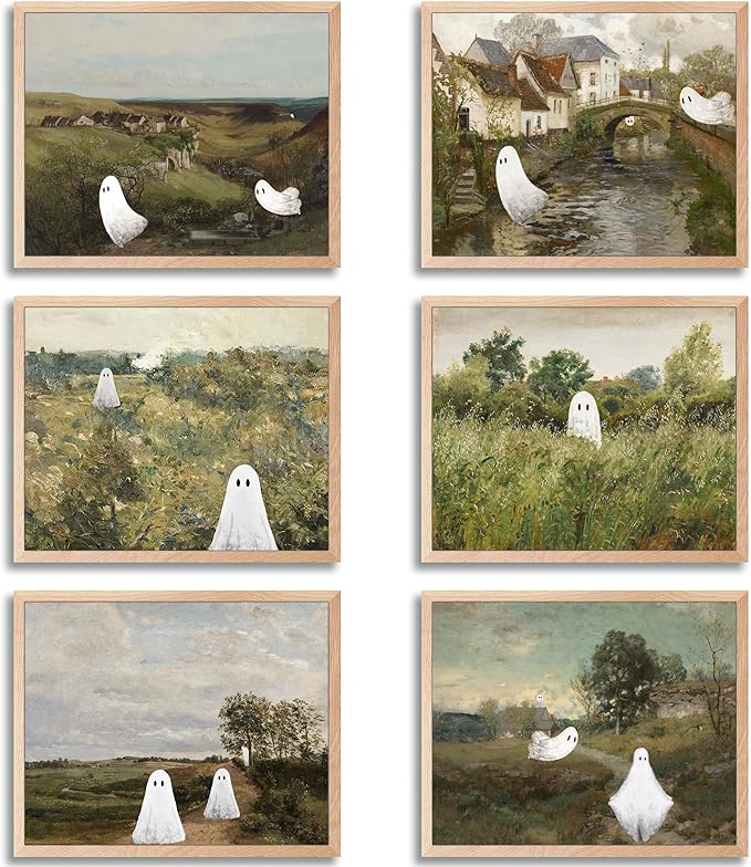 LANCHI95 6 Pcs 8x10 In Halloween Wall Art Prints, Vintage Witch Posters, Cute Ghost Pictures for Bedroom Decor (UNFRAMED)