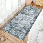 2'6'' x 8' Washable Area Rug - Low Pile Soft Vintage Indoor Rug for Living, Dining or Bedroom - Lightweight Carpet with Non-Slip Backing - Foldable for Easy Placement, Blue