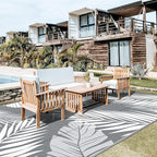 GENIMO Outdoor Rug 10' x 20' Waterproof for Patios Clearance, Reversible Outdoor Plastic Straw Camping Rug Carpet, Large Area Rugs Mats for RV, Camper, Deck, Balcony, Porch, Beach, Picnic, Grey&White