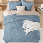 Andency Blue Comforter Set Full Size, 3 Pieces Boho Lightweight Fluffy Bedding Comforter Set for Full Bed, Tufted Farmhouse Design Bed Set for All Season (1 Comforter 79x90In, 2 Pillowcases)