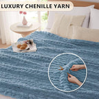 L'AGRATY Chunky Knit Blanket Throw: 50''x60'' Chenille Chunky Knitted Throw Blanket for Bed Couch - Handmade Thick Big Cable Knit Blanket - Large Crochet Rope Blanket for Home Decor(Airy Blue)