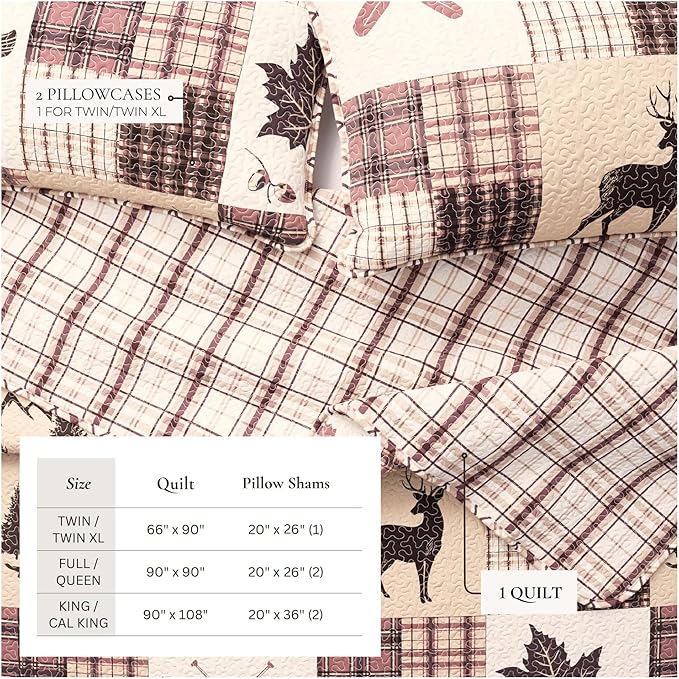 Great Bay Home Lodge Bedspread Twin/Twin XL Size Kid's Quilt Set with 1 Sham. Cabin 2-Piece Reversible All Season Quilt Set. Rustic Quilt Coverlet Bed Set. Redwood Collection.
