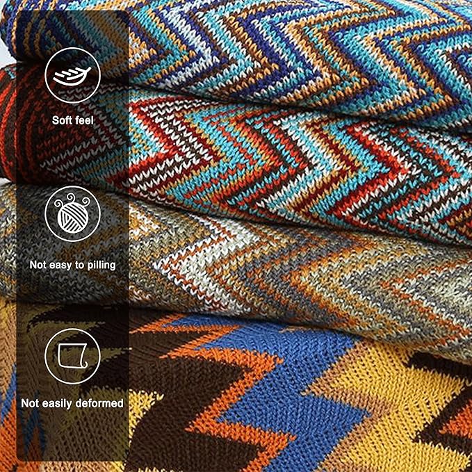 Boho Throw Blanket - Bohemian Fringe Tassels， for Bed Couch Soft ChairBlanket Double Sided (50"x70") (Khaki)