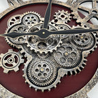 The B-Style Large Real Moving Gears Wall Clock 30 inch Rustic Retro Industrial Farmhouse Wood Clock Oversized Decorative Vintage Wall Clocks for Living Room (Black walunt Wood and Bronze)