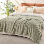 EMME Muslin and Fleece Queen Blanket Reversible - 80"*90" Sage Green Soft Warm Throw Blankets for Couch Bed Picnic Travel Bed