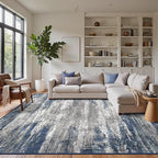 GENIMO 8x10 Area Rugs, Machine Washable Rugs for Living Room, Non Slip Indoor Modern Rug，Low Pile Lightweight Blue Print Carpet for Bedroom Dining Room Home Office, Blue Ivory