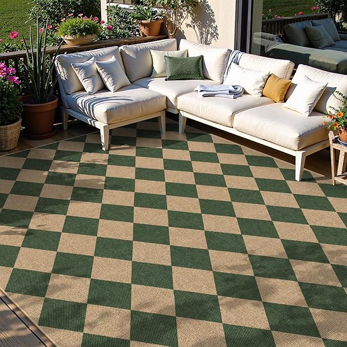 Lahome Checkered Washable Rugs 8x10, Easy Jute Rug for Living Room Patio, Farmhouse Neutral Indoor Outdoor Carpet Non Slip Non Shedding Floor Carpet for Office Deck Backyard