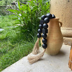 OMISHE Black Extra Large Wood Bead Garland with 1.6" Diameter Wooden Beads and Tassels, 41.5" Long Rustic Farmhouse Country Boho Decorative Beads for Home Decor Tiered Tray Decor
