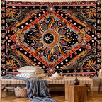 Lunerfex Hippie Sun and Moon Tapestry Bohemian Celestial Tapestry Aesthetic Tapestries for Bedroom and Living Room Decor Sun and Moon 44×60 Inches