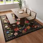 Area Rugs 8x10 Rug for Living Room Clearance Washable Boho Area Rug Non Slip Floral Vintage Low Pile Large Rug for Living Room, Bedroom, Farmhouse, Dining Room, Kids Playroom(Black)