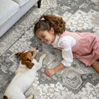 GENIMO 2x10 Runner Rugs for Hallway, Machine Washable Non Slip Vintage Rugs, Low Pile Lightweight Soft Print Rug for enrtyway, Corridor, Home Office, Kitchen, Heathered Grey